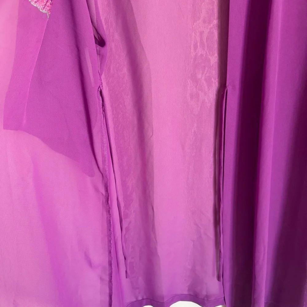 Cruz Natori Purple Sheer Novelty Embroidered Butterfly Kimono Robe Medium